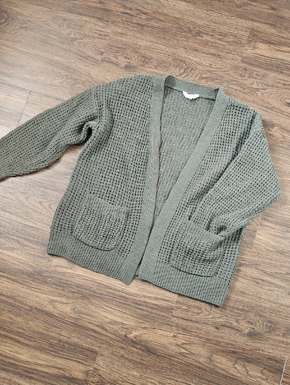 Time and Tru Sage Green Open Knit Cardigan Size L 12-14